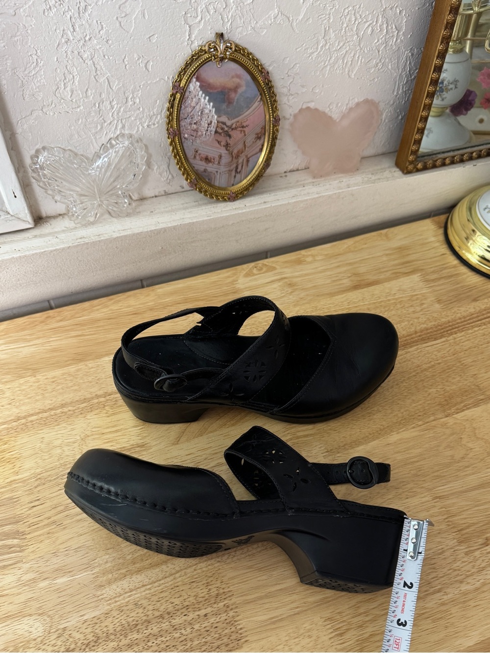 Dansko Black Leather Mary Jane Clog Sandals EU 40 Floral Cutout Comfort Shoes - Picture 5 of 15